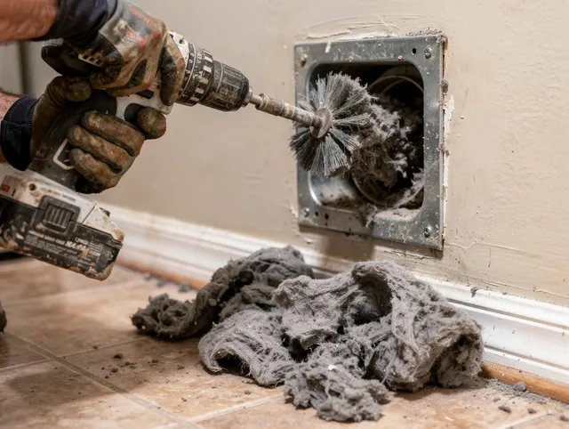 Certified Southbury Dryer Vent Cleaning technician performing dryer vent cleaning in Southbury