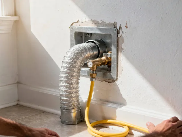 Southbury Dryer Vent Cleaning certified technician performing specialized gas dryer vent cleaning in Southbury